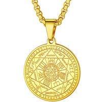 PROSTEEL Seven Archangels Talisman Pentagram Pendant Necklace, Sturdy Medallion, with Chain 55+5CM, 316L Stainless Steel/Gold Plated/Black (Send Gift