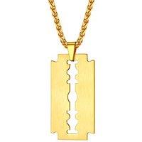 PROSTEEL Men Necklace, Razor Blade Pendant with Sturdy Chain-55+5CM Adjustable, Can Engrave, 316L Stainless Steel/Gold Plated/Black (Send Gift Box) 1-