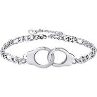 PROSTEEL Women Handcuffs Anklets with Figaro Chain, Summer Beach Foot Jewelry Adjustable-Stainless Steel/Gold Plated (Send Gift Box) 1-stainless Steel