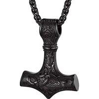 PROSTEEL Necklaces for Men, Viking Mjolnir Hammer Nordic Amulet Norse Stainless Steel Pendant Jewellery with Gift Box 1-black