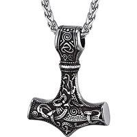 PROSTEEL Necklaces for Men, Viking Mjolnir Hammer Nordic Amulet Norse Stainless Steel Pendant Jewellery with Gift Box 1-stainless