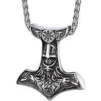 PROSTEEL Necklaces for Men, Viking Mjolnir Hammer Nordic Amulet Norse Stainless Steel Pendant Jewellery with Gift Box 3-Odin-stainless