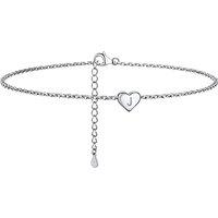 PROSILVER Women Initial Anklet Sterling Silver Heart Ankle Bracelet A-Z Letter, Adjustable Foot Chain for Beach Summer with Gift Box
