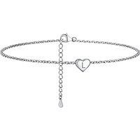PROSILVER Women Initial Anklet Sterling Silver Heart Ankle Bracelet A-Z Letter, Adjustable Foot Chain for Beach Summer with Gift Box