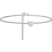 PROSILVER Women Initial Anklet Sterling Silver Heart Ankle Bracelet A-Z Letter, Adjustable Foot Chain for Beach Summer with Gift Box