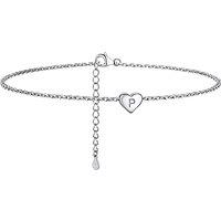PROSILVER Women Initial Anklet Sterling Silver Heart Ankle Bracelet A-Z Letter, Adjustable Foot Chain for Beach Summer with Gift Box