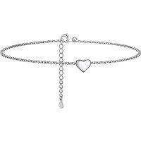 PROSILVER Women Sterling Silver Anklet, S925 Silver Ankle Bracelet Figaro/Cuban/Heart Foot Chain for Beach Summer - Send Gift Box 8-heart