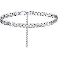 PROSILVER Women Sterling Silver Anklet, S925 Silver Ankle Bracelet Figaro/Cuban/Heart Foot Chain for Beach Summer - Send Gift Box 3-cuban 5mm