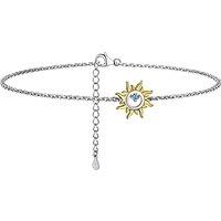 PROSILVER Women Sterling Silver Anklet, S925 Silver Ankle Bracelet Figaro/Cuban/Heart Foot Chain for Beach Summer - Send Gift Box 10-sunflower