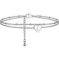 PROSTEEL Women Initial Anklet, A-Z Letter Heart Ankle Bracelet, Adjustable Double-Layer Foot Chain for Beach Summer, Silver/Gold Plated 316L Stainless