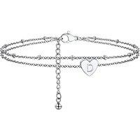 PROSTEEL Women Initial Anklet, A-Z Letter Heart Ankle Bracelet, Adjustable Double-Layer Foot Chain for Beach Summer, Silver/Gold Plated 316L Stainless