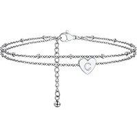 PROSTEEL Women Initial Anklet, A-Z Letter Heart Ankle Bracelet, Adjustable Double-Layer Foot Chain for Beach Summer, Silver/Gold Plated 316L Stainless