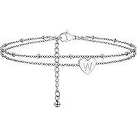 PROSTEEL Women Initial Anklet, A-Z Letter Heart Ankle Bracelet, Adjustable Double-Layer Foot Chain for Beach Summer, Silver/Gold Plated 316L Stainless
