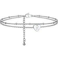 PROSTEEL Women Initial Anklet, A-Z Letter Heart Ankle Bracelet, Adjustable Double-Layer Foot Chain for Beach Summer, Silver/Gold Plated 316L Stainless