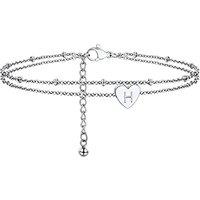 PROSTEEL Women Initial Anklet, A-Z Letter Heart Ankle Bracelet, Adjustable Double-Layer Foot Chain for Beach Summer, Silver/Gold Plated 316L Stainless