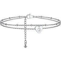 PROSTEEL Women Initial Anklet, A-Z Letter Heart Ankle Bracelet, Adjustable Double-Layer Foot Chain for Beach Summer, Silver/Gold Plated 316L Stainless