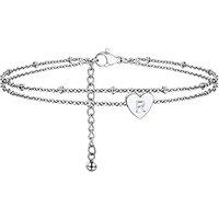 PROSTEEL Women Initial Anklet, A-Z Letter Heart Ankle Bracelet, Adjustable Double-Layer Foot Chain for Beach Summer, Silver/Gold Plated 316L Stainless