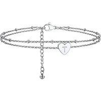 PROSTEEL Women Initial Anklet, A-Z Letter Heart Ankle Bracelet, Adjustable Double-Layer Foot Chain for Beach Summer, Silver/Gold Plated 316L Stainless