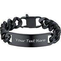 PROSTEEL Cuban Link Chain ID Bracelet for Men, Custom Name Bracelets, Stainless Steel/Gold Plated/Black (Send Gift Box) 21.0 Centimetres black