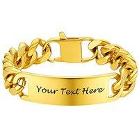 PROSTEEL Cuban Link Chain ID Bracelet for Men, Custom Name Bracelets, Stainless Steel/Gold Plated/Black (Send Gift Box) 23.0 Centimetres gold plated