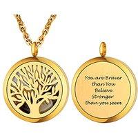 PROSTEEL Women/Men Custom Photo Text Engraving Necklace, Cletic Cross/Tree Locket Chain, Stainless Steel/Gold Plated/Black (Send Gift Box) B-tree-gold