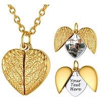 PROSTEEL Women Personalized Heart Locket Necklace, Custom Photo Name Pendant, Inspirational Gifts, Silver Color/Gold Plated-Send Gift Box 1-Open Heart