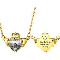 PROSTEEL Women Personalized Heart Locket Necklace, Custom Photo Name Pendant, Inspirational Gifts, Silver Color/Gold Plated-Send Gift Box Crown-gold