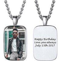 PROSTEEL Personalized Photo Tag Necklace for Women/Men, Full CZ Stone, Engraving Date/Text/Pictures with Chain-Send Gift Box 1-square-silver