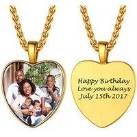 PROSTEEL Personalized Photo Tag Necklace for Women/Men, Full CZ Stone, Engraving Date/Text/Pictures with Chain-Send Gift Box 2-heart-gold