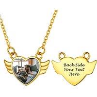PROSTEEL Women Personalized Heart Locket Necklace, Custom Photo Name Pendant, Inspirational Gifts, Silver Color/Gold Plated-Send Gift Box Heart Wing-g
