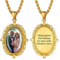 PROSTEEL Personalized Photo Tag Necklace for Women/Men, Full CZ Stone, Engraving Date/Text/Pictures with Chain-Send Gift Box Vintage-gold