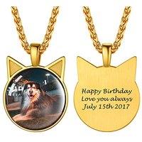 PROSTEEL Personalized Photo Tag Necklace for Women/Men, Full CZ Stone, Engraving Date/Text/Pictures with Chain-Send Gift Box Cat-gold