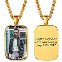 PROSTEEL Personalized Photo Tag Necklace for Women/Men, Full CZ Stone, Engraving Date/Text/Pictures with Chain-Send Gift Box 1-square-gold