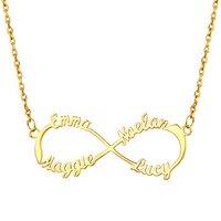 PROSTEEL Women Infinity Name Necklace Personalized with Birthstones, 1/2/3/4 Names Family Mom Nameplate Jewelry, Gold Plated/Stainless Steel-Send Gift
