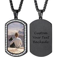 PROSTEEL Personalized Photo Tag Necklace for Women/Men, Full CZ Stone, Engraving Date/Text/Pictures with Chain-Send Gift Box 4-cz Square-black
