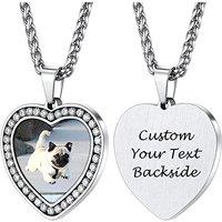 PROSTEEL Personalized Photo Tag Necklace for Women/Men, Full CZ Stone, Engraving Date/Text/Pictures with Chain-Send Gift Box 7-cz Heart-silver