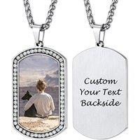 PROSTEEL Personalized Photo Tag Necklace for Women/Men, Full CZ Stone, Engraving Date/Text/Pictures with Chain-Send Gift Box 4-CZ Square-silver