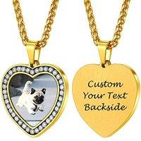 PROSTEEL Personalized Photo Tag Necklace for Women/Men, Full CZ Stone, Engraving Date/Text/Pictures with Chain-Send Gift Box 7-cz Heart-gold