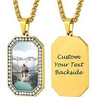 PROSTEEL Personalized Photo Tag Necklace for Women/Men, Full CZ Stone, Engraving Date/Text/Pictures with Chain-Send Gift Box 5-cz Square-gold