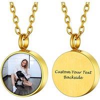 PROSTEEL Customized Photo Memorial Cremation Ashes Urn Pendant Necklace -Stainless Steel Gold Plated Keepsake Jewelry round-golden