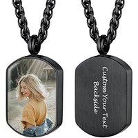 PROSTEEL Customized Photo Memorial Cremation Ashes Urn Pendant Necklace -Stainless Steel Gold Plated Keepsake Jewelry square-black