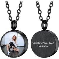 PROSTEEL Customized Photo Memorial Cremation Ashes Urn Pendant Necklace -Stainless Steel Gold Plated Keepsake Jewelry round-black