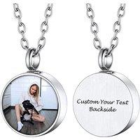 PROSTEEL Customized Photo Memorial Cremation Ashes Urn Pendant Necklace -Stainless Steel Gold Plated Keepsake Jewelry round-silver
