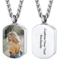 PROSTEEL Customized Photo Memorial Cremation Ashes Urn Pendant Necklace -Stainless Steel Gold Plated Keepsake Jewelry square-silver