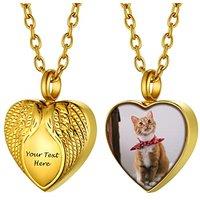 PROSTEEL Customized Photo Memorial Cremation Ashes Urn Pendant Necklace -Stainless Steel Gold Plated Keepsake Jewelry heart wing-golden
