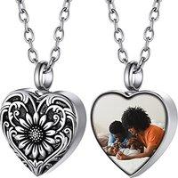 PROSTEEL Customized Photo Memorial Cremation Ashes Urn Pendant Necklace -Stainless Steel Gold Plated Keepsake Jewelry