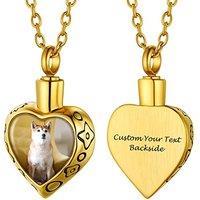 PROSTEEL Customized Photo Memorial Cremation Ashes Urn Pendant Necklace -Stainless Steel Gold Plated Keepsake Jewelry Heart-golden