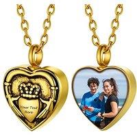 PROSTEEL Customized Photo Memorial Cremation Ashes Urn Pendant Necklace -Stainless Steel Gold Plated Keepsake Jewelry claddagh-golden