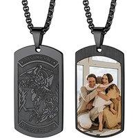 PROSTEEL Men Custom Photo Archangel St. Michael Necklace, Stainless Steel/Gold Plated/Black (Send Gift Box) Rectangle-St. Michael-black