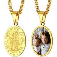PROSTEEL Men Custom Photo Archangel St. Michael Necklace, Stainless Steel/Gold Plated/Black (Send Gift Box) St. Christopher-golden